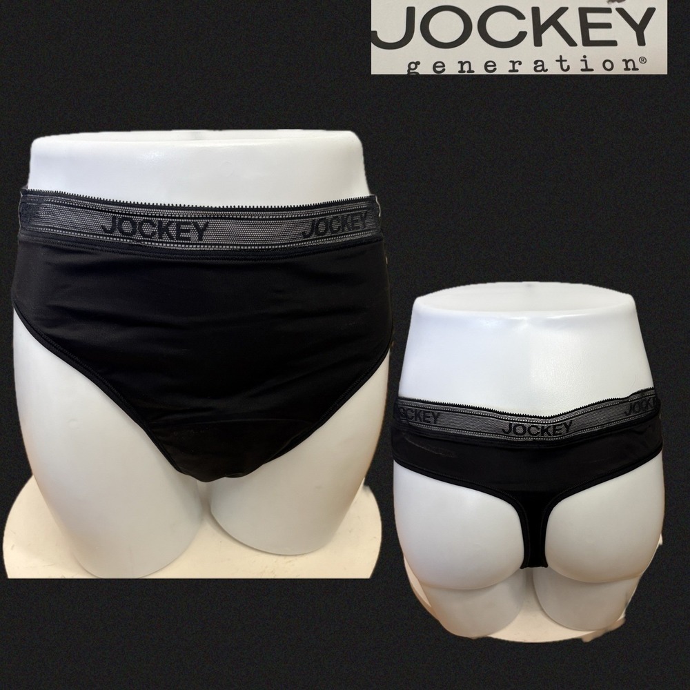 Jockey Worry Proof Period Underwear Thong 2-Pack Black Large Light Absorbency